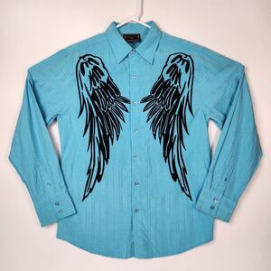 Alternative Edgy Shirt Mens L Motorcycle Rock And Roll Wings Club Wear Bikercore